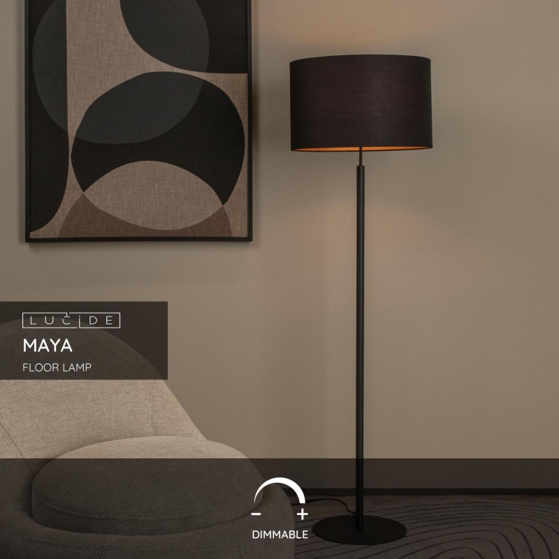 Lucide MAYA - Stojacia lampa - Ø 45 cm - 1xE27 - Čierna
